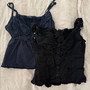 Two Brandy Melville Black and Navy Polka Dot Tops